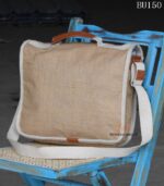 Natural jute crossbody sling bag with leather buckle closure, handcrafted Rajasthan, BU150