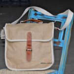 Natural jute crossbody sling bag with leather buckle closure, handcrafted Rajasthan, BU150