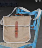 Natural jute crossbody sling bag with leather buckle closure, handcrafted Rajasthan, BU150