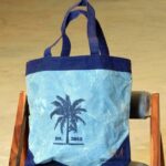 Navy and blue canvas tote bag with palm tree print, handcrafted Rajasthan, BU133