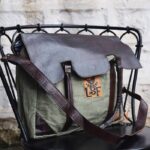 Olive canvas and leather vintage messenger bag, handcrafted Rajasthan, BU119