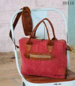 Pink fabric and leather laptop briefcase bag, handcrafted Rajasthan, BU116