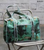 Quilted cotton duffle bag with jungle wildlife print, handcrafted Rajasthan, BUB207