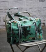 Quilted cotton duffle bag with jungle wildlife print, handcrafted Rajasthan, BUB207