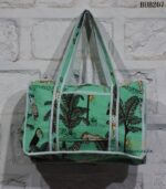Quilted cotton duffle bag with jungle wildlife print, handcrafted Rajasthan, BUB207