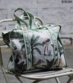 Quilted cotton tote bag with tropical bird and palm print, handcrafted Rajasthan, BUB206