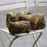 Set of three kantha print quilted pouch bags with leopard pattern, handcrafted Rajasthan, BUB208