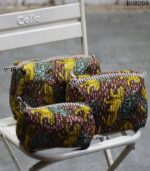 Set of three kantha print quilted pouch bags with leopard pattern, handcrafted Rajasthan, BUB208