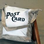 Two-tone canvas messenger bag with vintage Post Card print, handcrafted Rajasthan, BU14