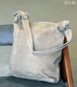Two-tone canvas messenger bag with vintage Post Card print, handcrafted Rajasthan, BU14