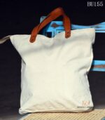 canvas tote bag with leather numeral appliqué and Post Card print, handcrafted Rajasthan, BU155