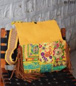 Banjara embroidered sling bag with cowrie shells and tassels, handcrafted Rajasthan, BUI101