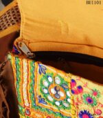 Banjara embroidered sling bag with cowrie shells and tassels, handcrafted Rajasthan, BUI101