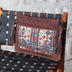Banjara embroidered suede clutch bag with leather tassels, handcrafted Rajasthan, BUI102