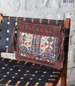 Banjara embroidered suede clutch bag with leather tassels, handcrafted Rajasthan, BUI102