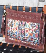 Banjara embroidered suede clutch bag with leather tassels, handcrafted Rajasthan, BUI102