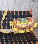 Yellow Banjara embroidered sling bag with beaded tassels, handcrafted Rajasthan, BUI104