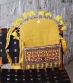 Yellow Banjara embroidered sling bag with beaded tassels, handcrafted Rajasthan, BUI104