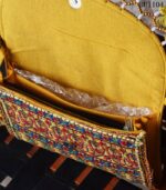 Yellow Banjara embroidered sling bag with beaded tassels, handcrafted Rajasthan, BUI104