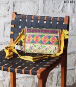 Yellow Banjara embroidered sling bag with beaded tassels, handcrafted Rajasthan, BUI104