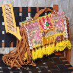 Banjara embroidered clutch bag with cowrie shells and suede fringe strap, handmade in Rajasthan – BUI107