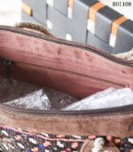 Vintage embroidered tote bag with buffalo leather trim and rope handles, handmade – BUI108