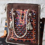 Vintage embroidered tote bag with buffalo leather trim and rope handles, handmade – BUI108
