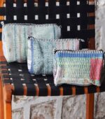 Kantha quilted patchwork pouch set, pastel colorway, handmade cotton, India – BUI110