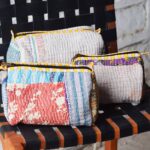 Kantha quilted patchwork pouch set, pastel colorway, handmade cotton, India – BUI110