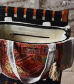 Herringbone canvas tote bag with vintage embroidered patchwork panel, handmade – BUI113