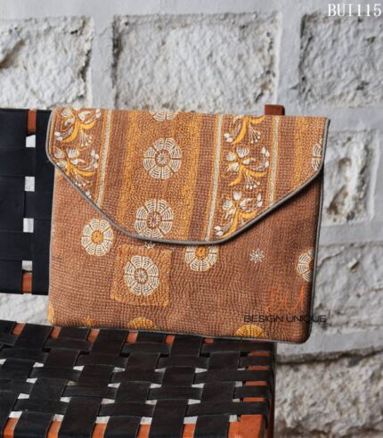 Kantha quilted floral block print envelope tablet bag, handmade in India – BUI115