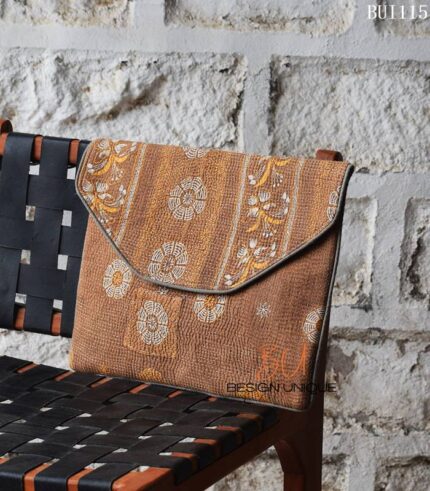Kantha quilted floral block print envelope tablet bag, handmade in India – BUI115
