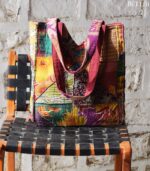 Kantha patchwork carry bag with maroon panel, handmade in India – BUI116