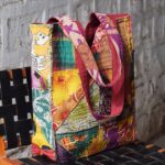 Kantha patchwork carry bag with maroon panel, handmade in India – BUI116