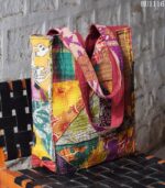 Kantha patchwork carry bag with maroon panel, handmade in India – BUI116