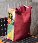 Kantha patchwork carry bag with maroon panel, handmade in India – BUI116