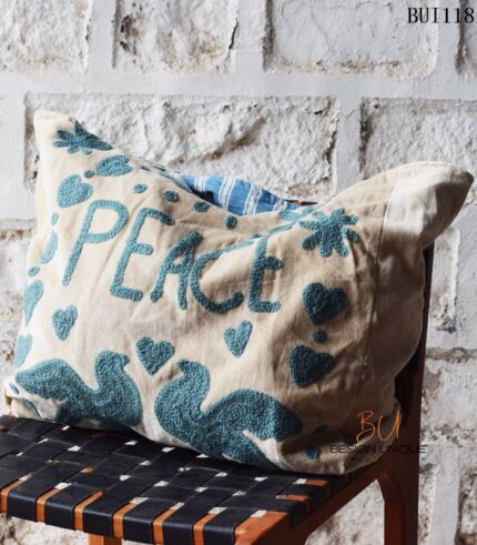 Punch needle embroidered PEACE canvas tote bag, handmade in India – BUI118