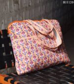 Kantha quilted block print laptop bag with front pocket, handmade in India – BUI120