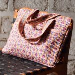 Kantha quilted block print laptop bag with front pocket, handmade in India – BUI120