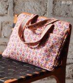 Kantha quilted block print laptop bag with front pocket, handmade in India – BUI120