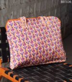 Kantha quilted block print laptop bag with front pocket, handmade in India – BUI120