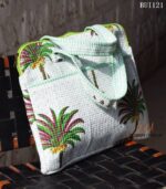 Palm tree print quilted laptop tote bag with lime trim, handmade in India – BUI121