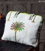 Palm tree print quilted laptop tote bag with lime trim, handmade in India – BUI121