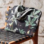 Jungle print quilted laptop tote bag with striped handles, handmade in India – BUI122